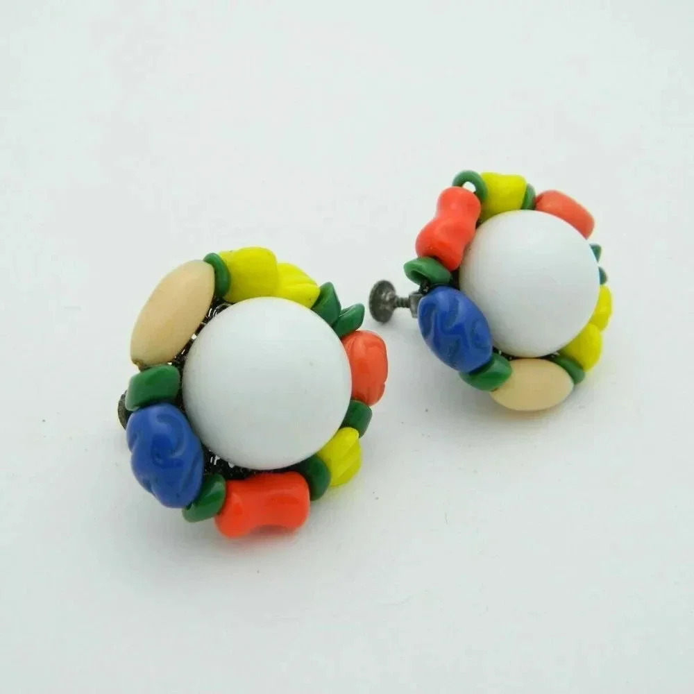 Miriam Haskell White Glass Cabochon Multi-Color